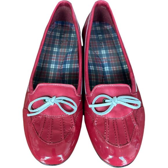 L.L.Bean Coastal Rain Skimmers Patent w/ Plaid Lining Ballet Flat Red 8.5M - Picture 3 of 9